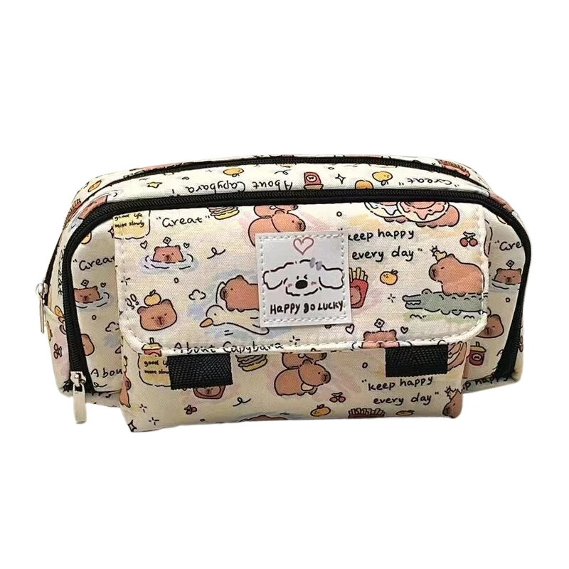 Capybara-estuche de lápices de perro y gato, bolsa de lona portátil de gran capacidad, almacenamiento de papelería, bolso multifuncional para bolígrafos, regalo para estudiantes