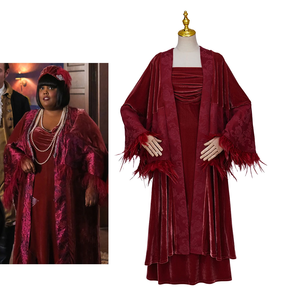 Alberta Haynes Cosplay Costume For Women Sexy Red Velvet Sling Dress with Shawl Cloak Halloween Carnival Party Ghost Cos Gown