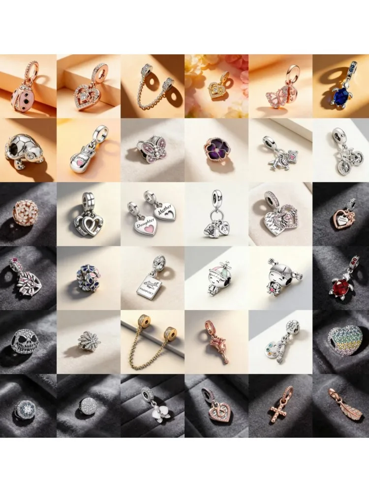 AliExpress NONE 2026 New 925 Silver Boy and Girl Bicycle Flower Charm Pendant Suitable for DIY Original Bracelet Women's Boutique Jewelry Gift