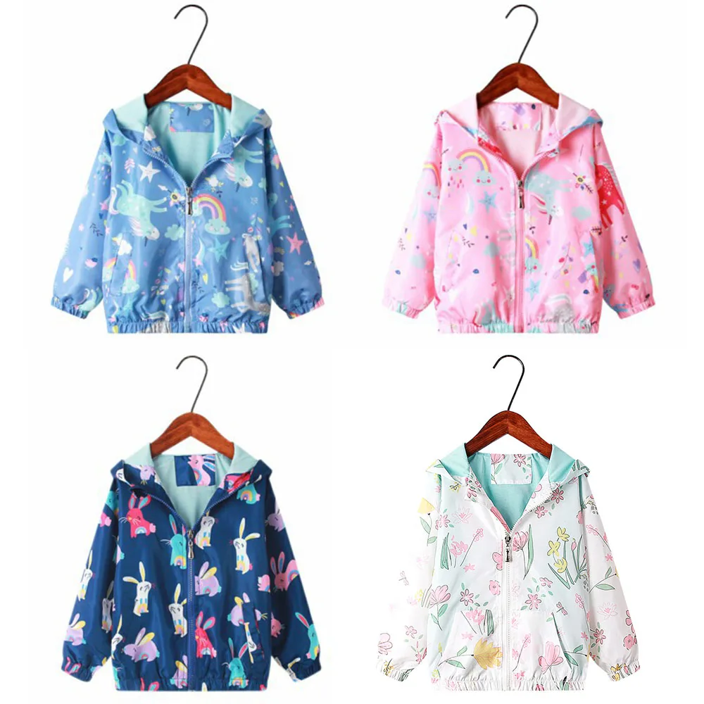 Girls Jackets Kids Toddler 1 2 3 4 5 6 7 8 9 Years Spring Clothes Kids Coats Blue Pink Rabbit Girl Jacket Waterproof Outerwear