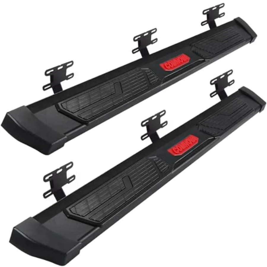 Ram 1500 Crew Cab 2019-2026, excl. Estribos Classic/2500/3500: escalones laterales de acero al carbono de 6 pulgadas, con recubrimiento de polvo negro, resistentes.