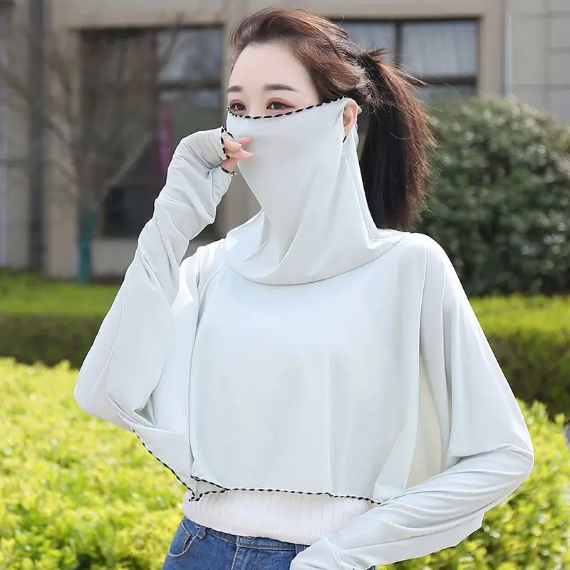 Panamanian Women\'s Sunscreen Mask, Mask, Cardigan All-In-One Suit, UV Resistant Cycling Sunscreen Suit, Shawl, Ice Thin Style Y2