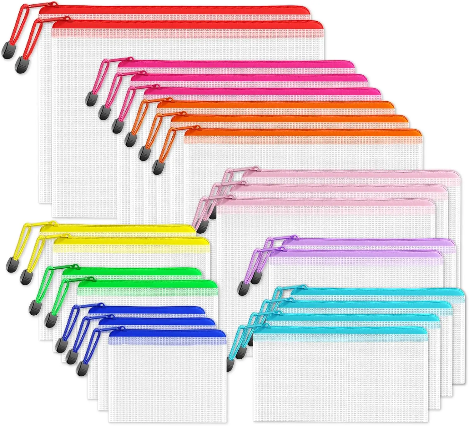 

Multisize Mesh Zipper Pouches, 24 Pack Set for Organizing School Office Supplies & Games