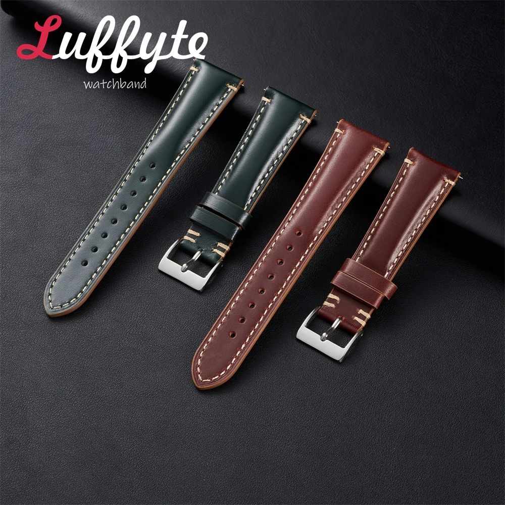 Smooth Bright Cowhide Leather Watch Strap 20mm 22mm Men's and Women's Business Replacement Watchbands Quick Release Band