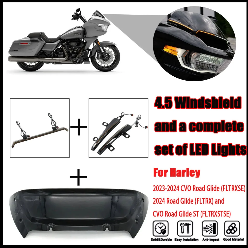 Motorcycle 4.5 Windshield and a complete set of LED Light For Harley 2023 2024 TOURING CVO 121 117 Road Glide ST FLTRXSE FLTRX