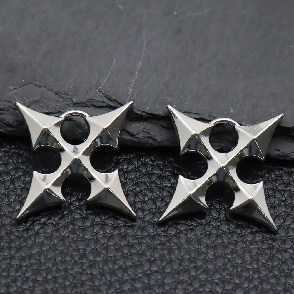 4pcs Silvery Ninja Shuriken Star Charms Four Point Pendant Punk Y2K Anime DIY Necklace Bracelet Jewelry Accessories