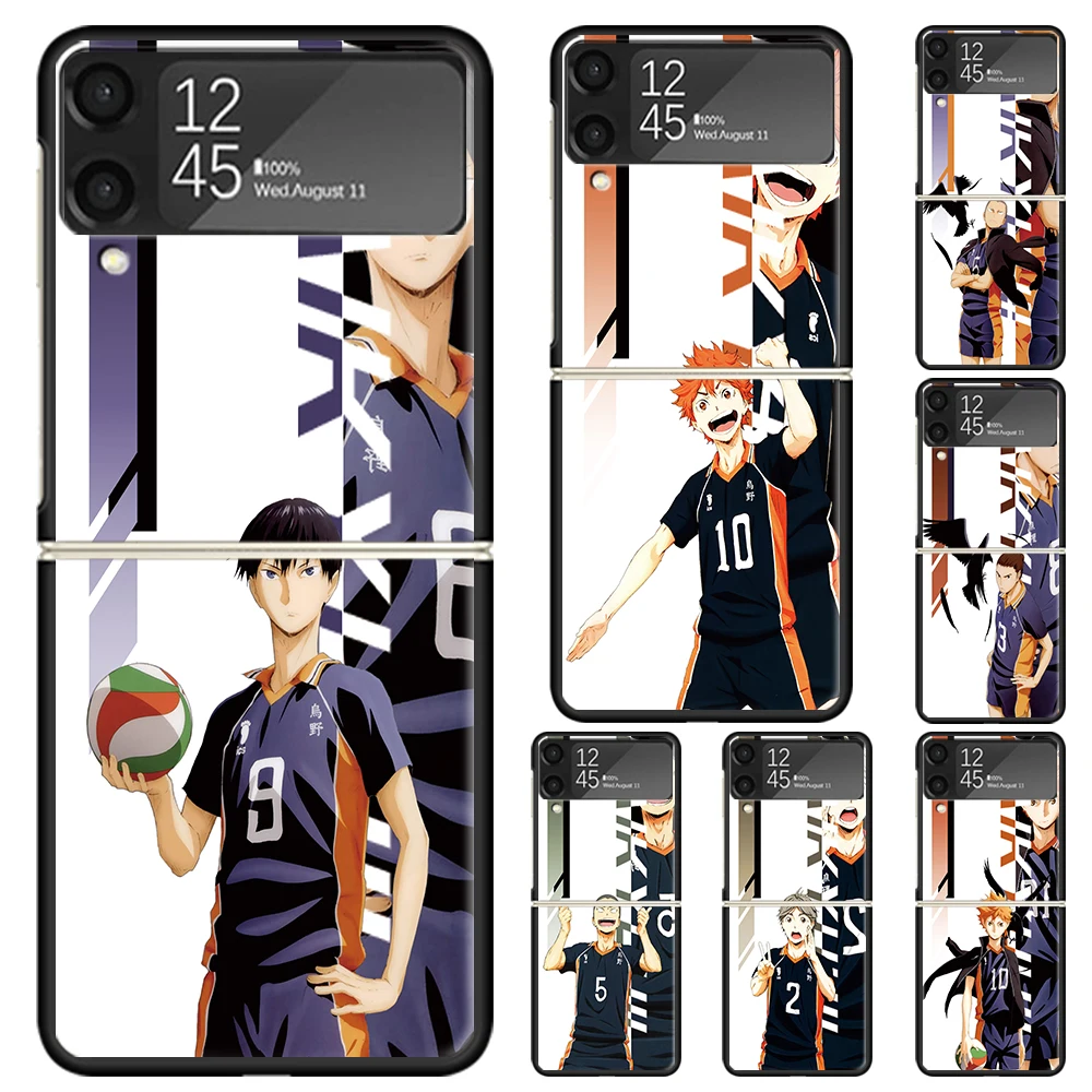 Anime Haikyuu Oya School Volleyball Hard PC Phone Case For Samsung Galaxy Z Flip 6 5 4 3 Black Cover ZFlip6 Flip5 Flip4 5G Folda