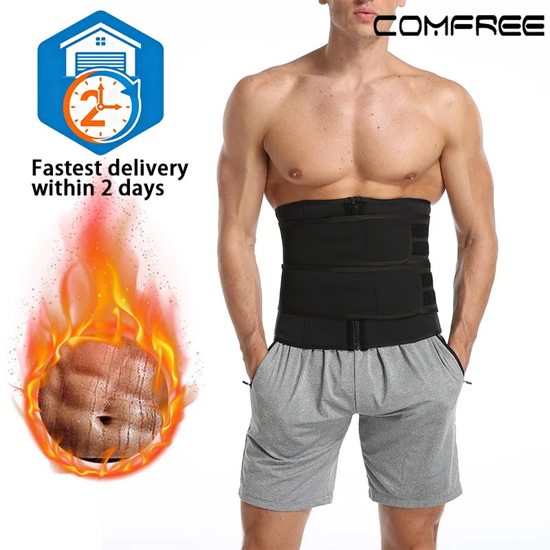 Sweat Waist Trainer Belt Neoprene - メンズウエストトレーナーネオプレンボディシェイパーベルト、スリミングベリーリデューシングシェイパーお腹コントロール汗発散シェイプウェア、ジッパー開閉式ワークアウトシェイパーコルセットサウナ効果ファハ