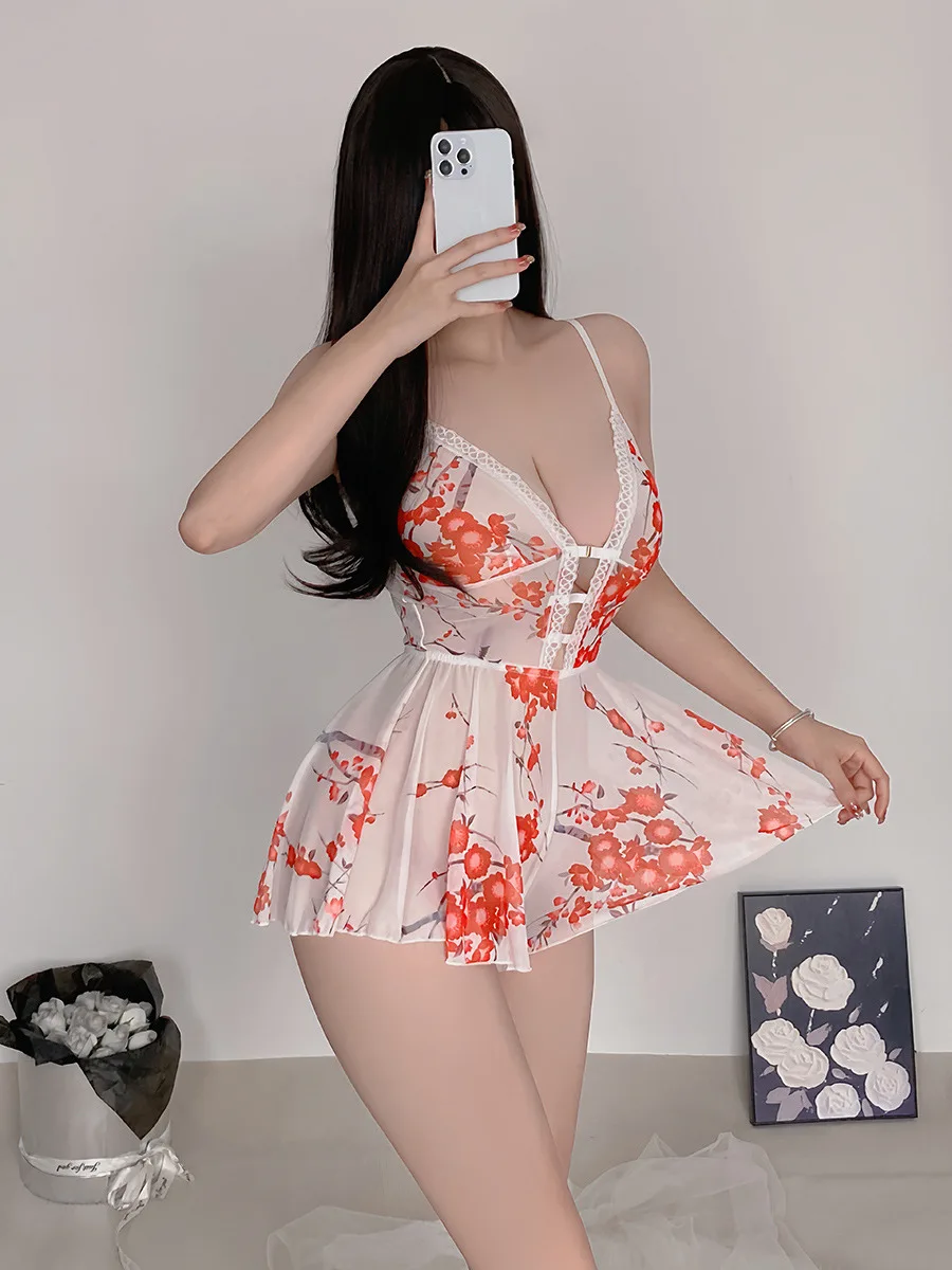 Maglia semplice fiore pizzo trasparente sexy scollo a V dolce abito stampato abito elegante moda donna Spice Girls 2024 nuovi abiti K7TZ