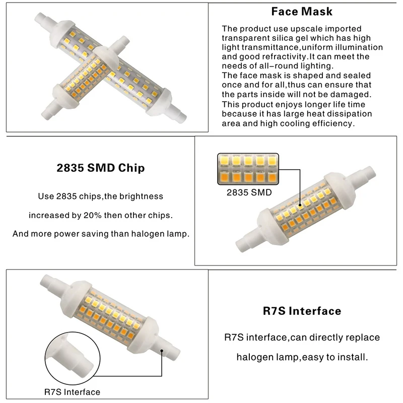 R7s projector lâmpadas led smd 2835 78mm 118mm 135mm 10w 15 20w led lâmpada de poupança de energia 220v substituir a luz do halogênio