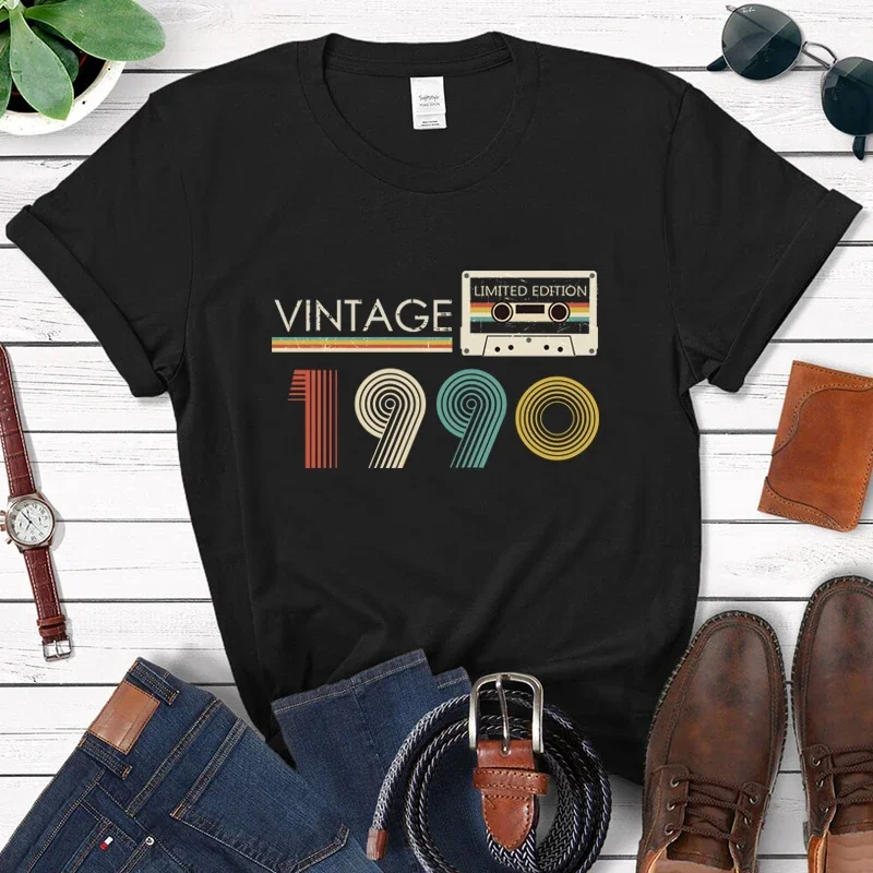 

Vintage Made In 1990 Limited Edition Tape Case Funny Women T Shirt 34th 34 Years Old Birthday Fashion Tshirt Girlfriend Gift Top