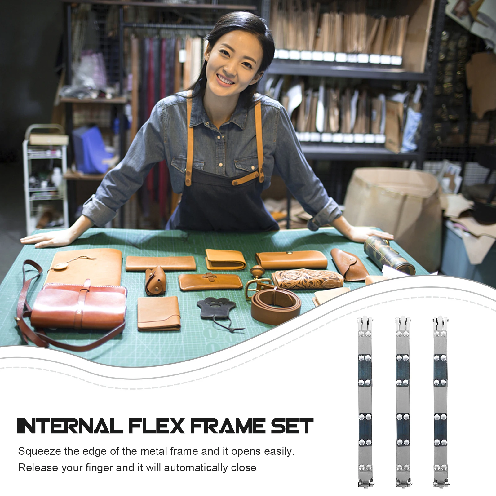 

3Pcs Metal Purse Flex Frame DIY Handbag Hinge Internal Bag Fastener for Canvas Fabric Sewing Projects Purse Clasp