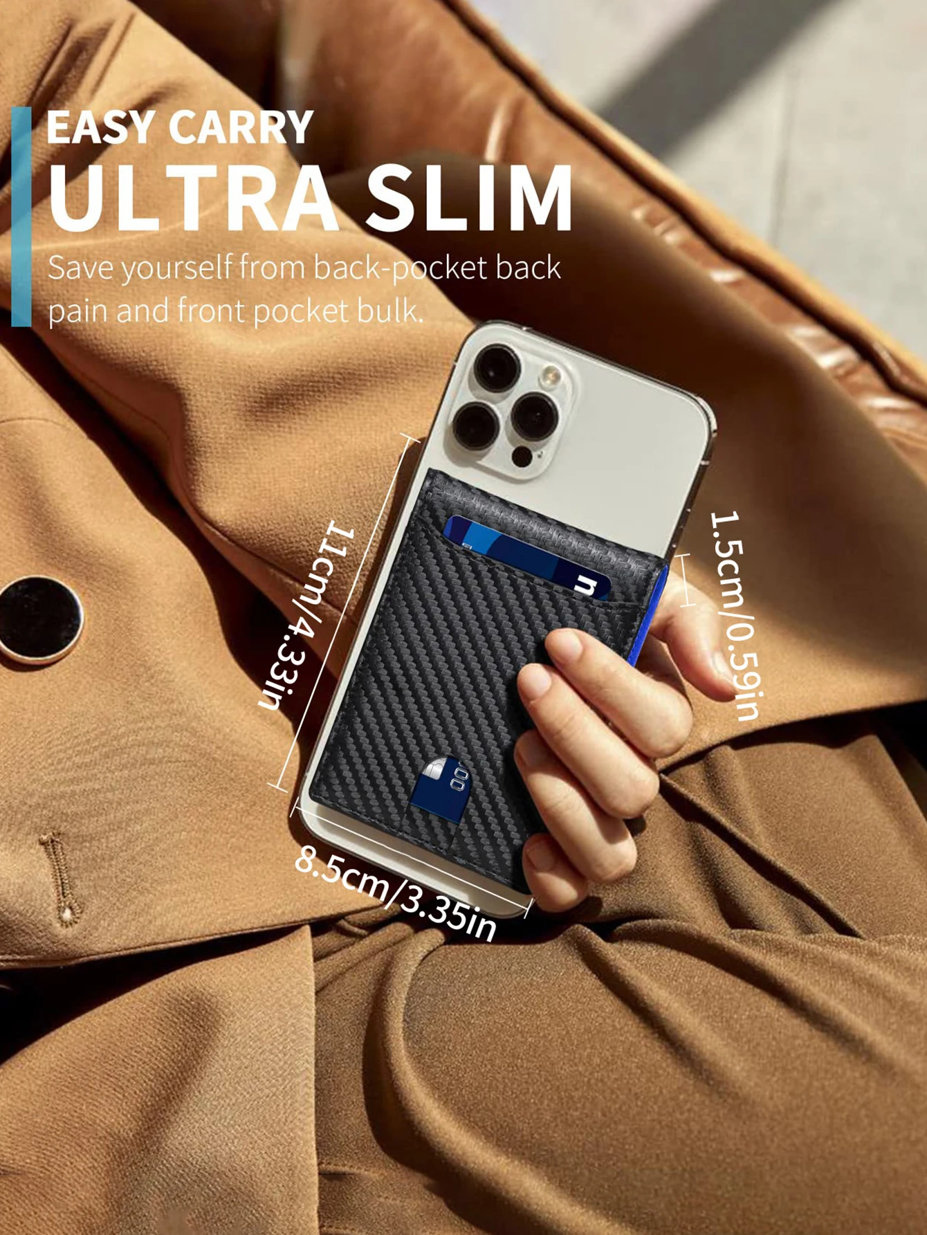 Men's Ultra-Thin RFID Double Fold Wallet Minimalism Carbon Fiber Pattern UltraThin Card Holder Fashionable Wallet,with ID Window