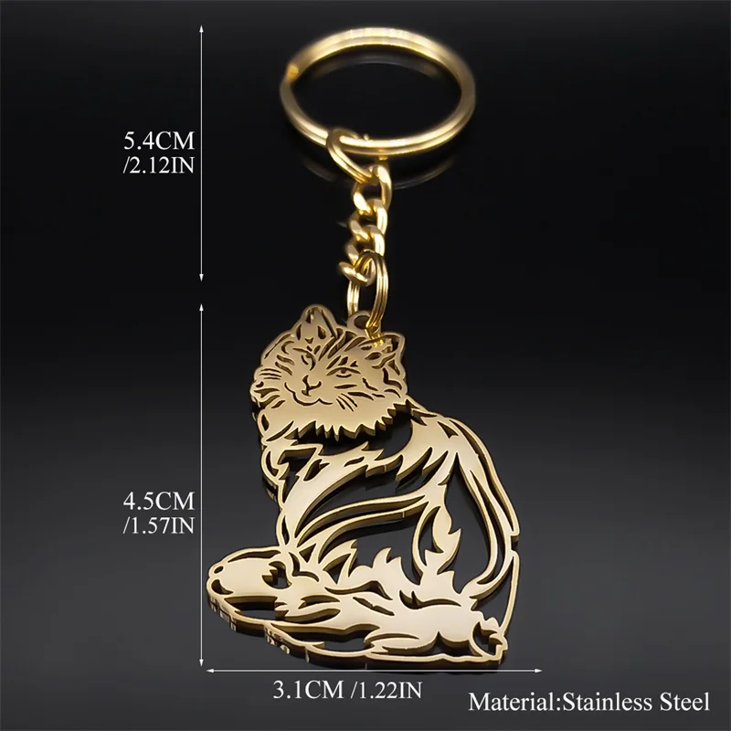 Aesthetic Cat Kitten Ragdoll Key Chain for Women Men Stainless Steel Gold Color Hollow Animal Key Ring Jewelry Gifts K3213S08 image 6