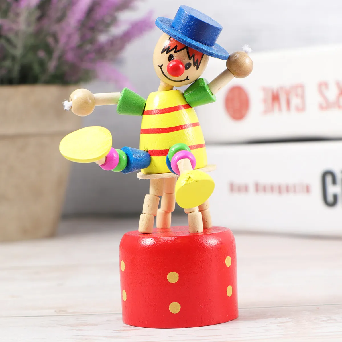 5Pcs Colorful Wooden Dancing Clown Rocking Ornament Set Cute Cartoon Design Infant Cognitive Development Desktop Table Decor