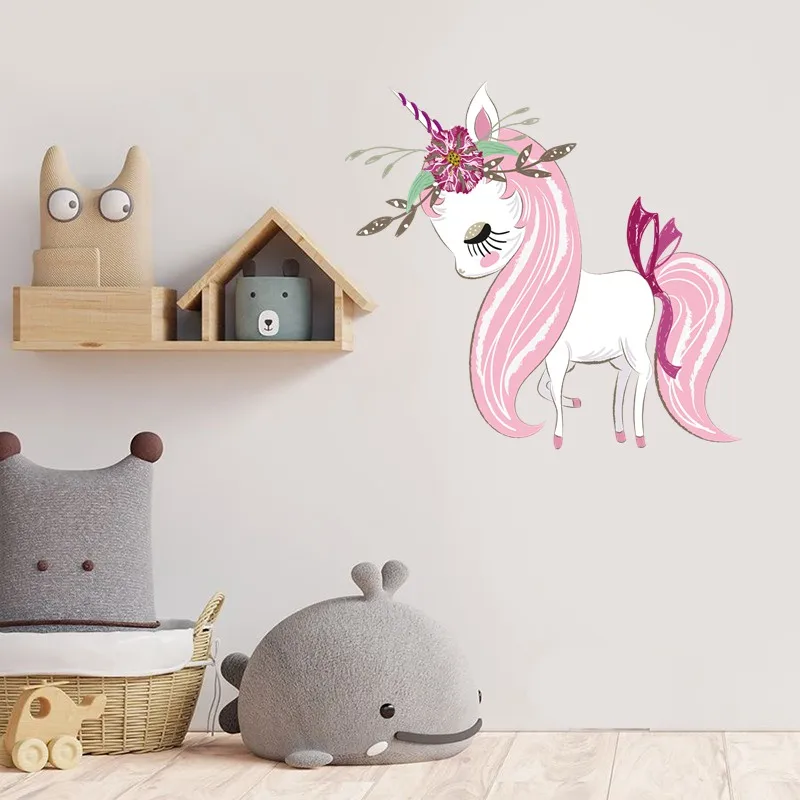 Tri koshki RC054 Lovely Unicorn Wall Sticker Waterproof Decal PVC Home Decoration Kids Room Door Toile