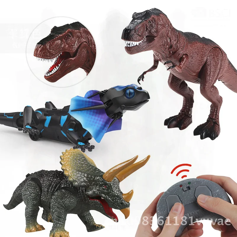 Brinquedo triceratops de dinossauro com controle remoto infravermelho, modelo animal de truque de lagarto simulado elétrico para todos os usuários, embalagem de caixa colorida