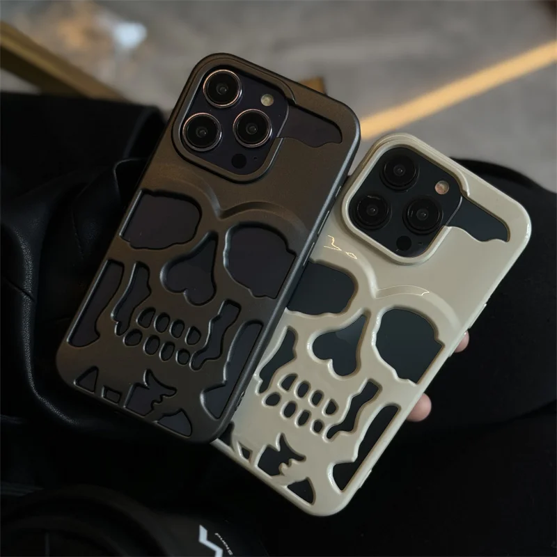 Unikalny matowy design z wydrążoną spersonalizowaną czaszką, tworzą atmosferę Halloween Etui na telefon do iPhone 11 12 13 14 15 p