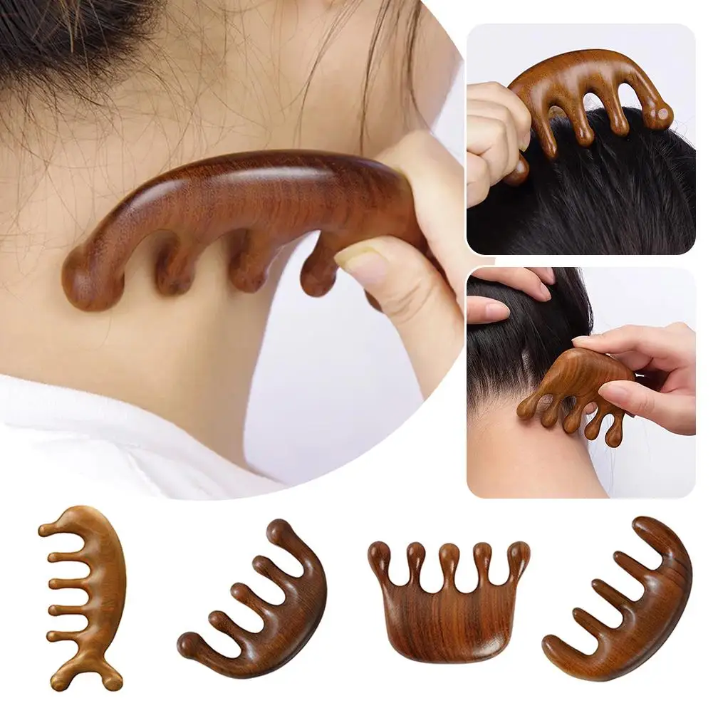 Wooden Massage Comb Head Face Scalp Gua Sha Massager Scraping Massage Natural Wide Facial Body Tooth Sandalwood B9X5