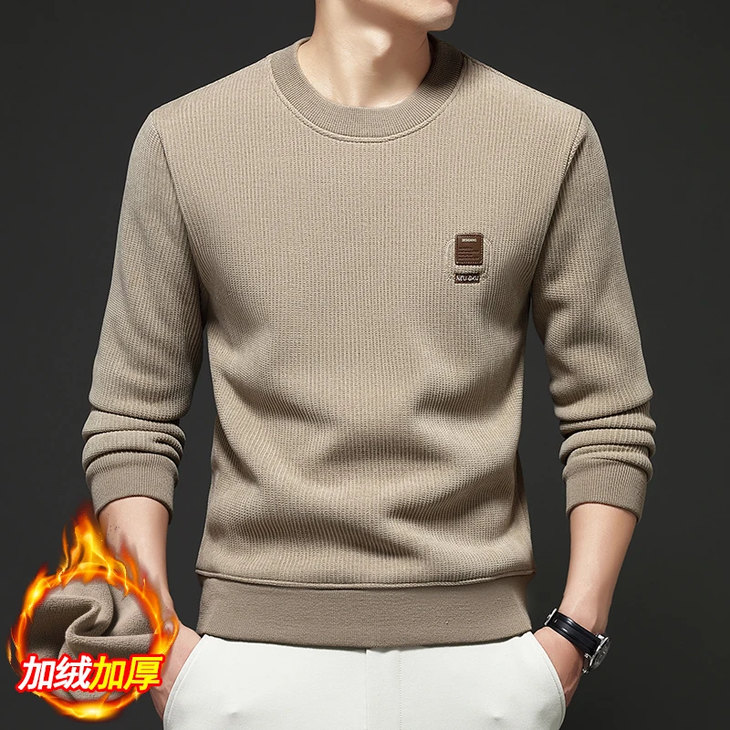 هوديي من الصوف للرجال مع قاعدة برقبة دائرية، بلوزة دافئة للخريف والشتاء، هوديي عصري متعدد الاستخدامات، قميص قاعدة كاجوال عصري