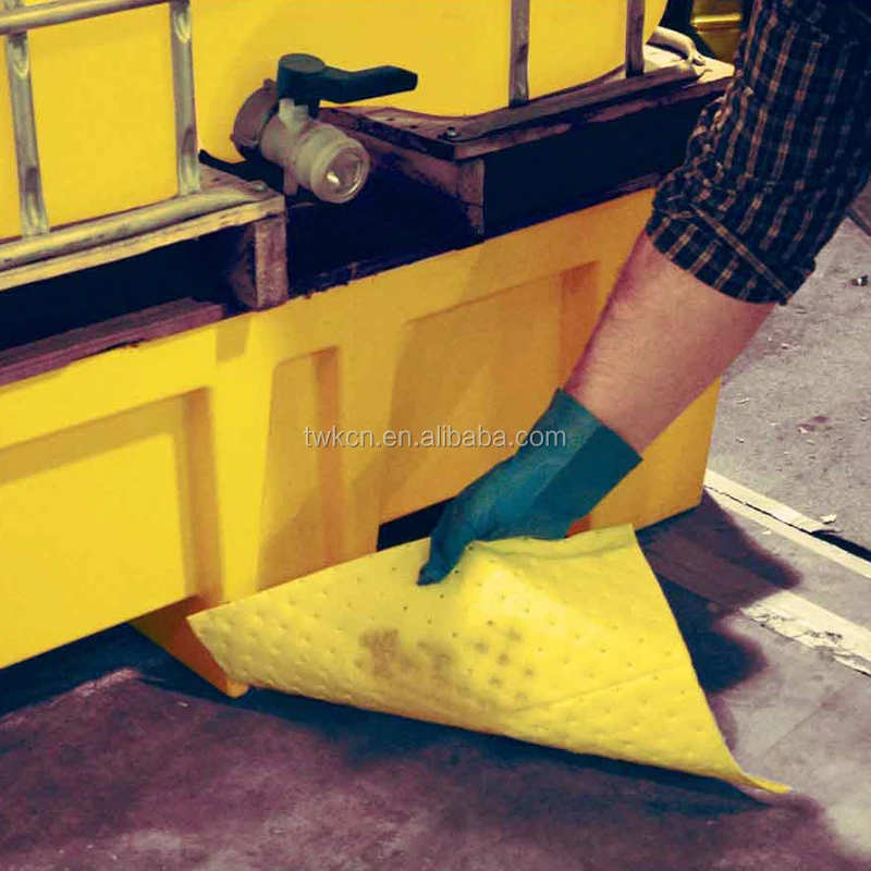 Fogli super assorbenti in polimero per fuoriuscite di olio assorbente chimico per la risposta Buona assorbimento Giallo Hazmat Assorbimento rapido del tampone