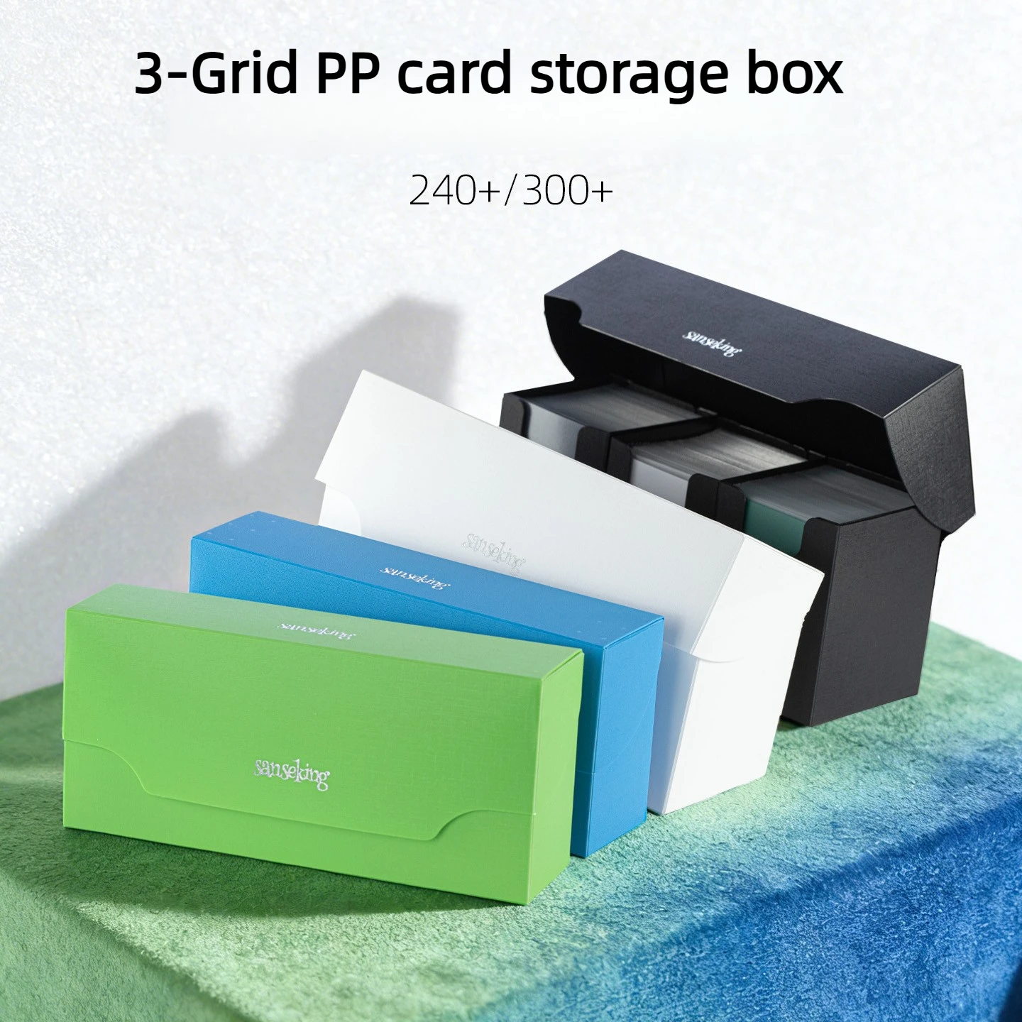 Sanseking 3-Grid PP Card Storage Box 300+ Card Capacity Durable Case for Pokémon, MTG, and TCG Competitive Decks