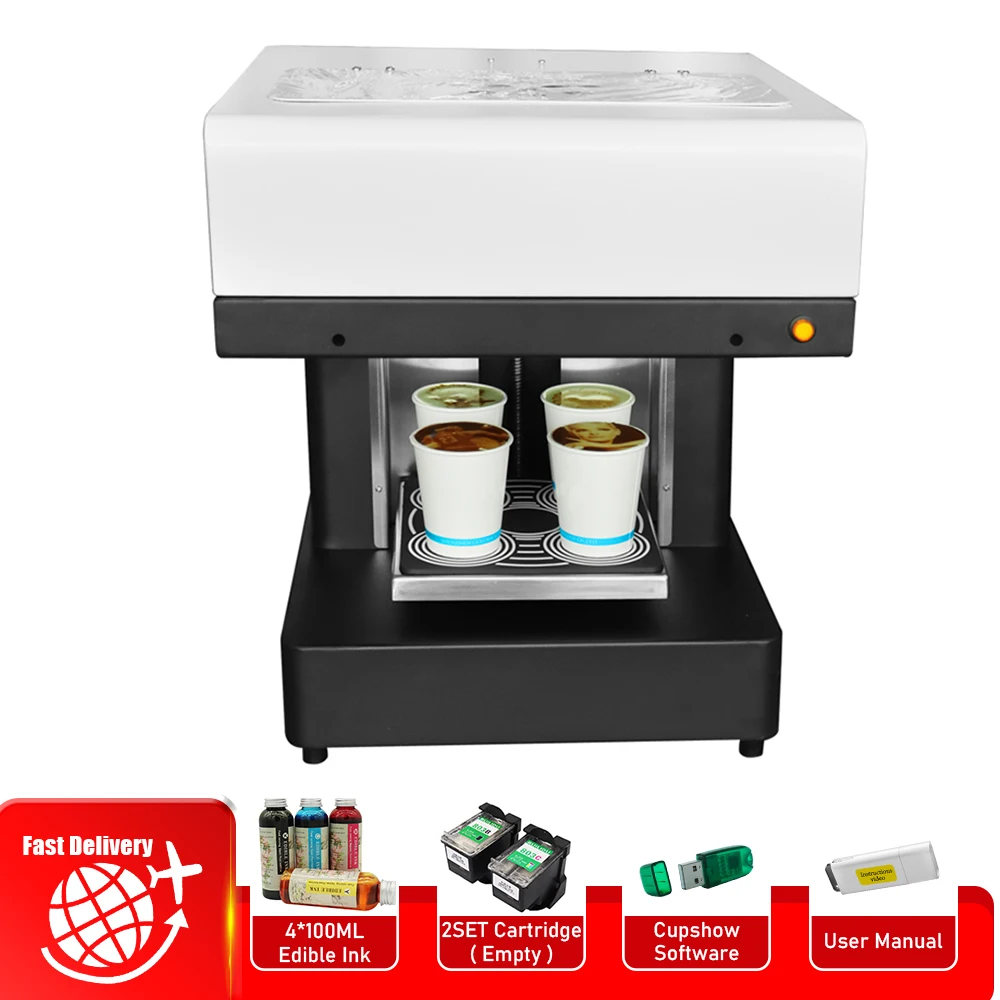 Automatic 4 Cups Coffee Printer For DIY Food Printer Latte Cake Cappuccino Printer For Biscuits chocolate Printing Machine