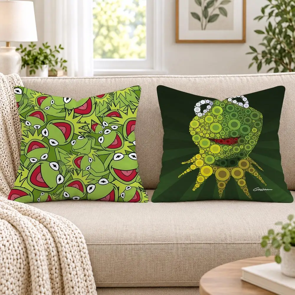 Funny K-Kermit the Frog Cushion Cover Short Plush Double-Sided Printing Sofa Bedroom Pillow Case Aesthetic Home Decor