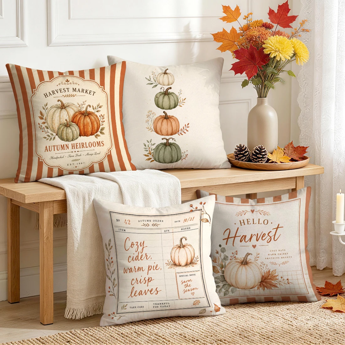 Autumn Harvest Label Pillowcase Printed Polyester 40/45/50cm Throw Pillowcover Decorative Sofa Cushion Pillowslip Home Decor
