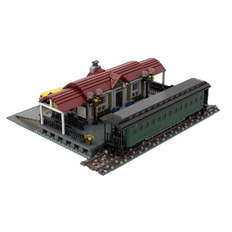 MOC-92280 도시 기차역 거리 장면 빌딩 블록 모델, 3348개 조각, 소년과 어린이를 위한 생일 빌딩 장난감