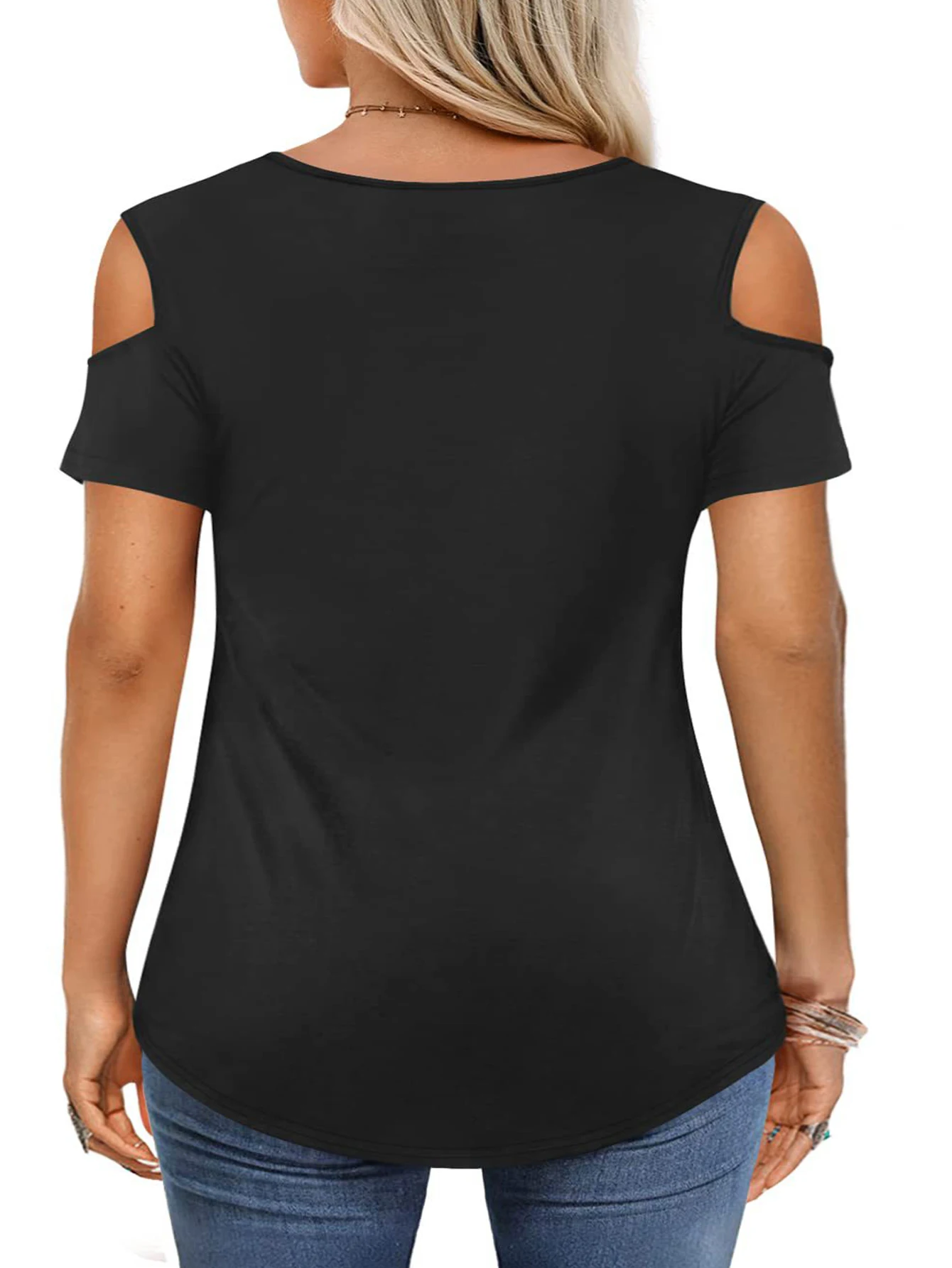 Plus Size 2024 letnie nowe damskie z krótkim rękawem Sexy z odkrytymi ramionami Vneck Basic jednolity kolor Tshirt Top