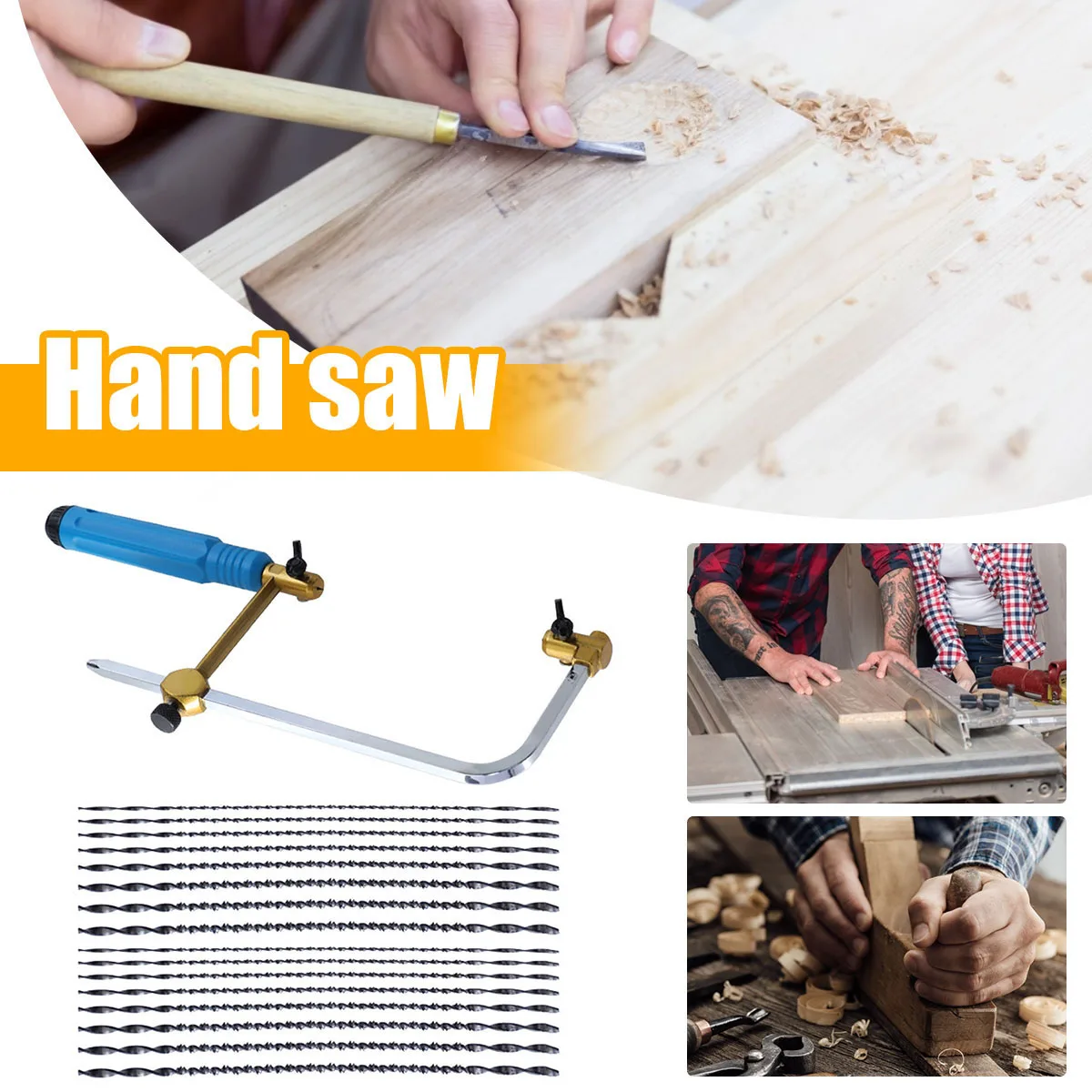 Coping Saw Heavy Duty Metal Hand Saw Fast Cutting Non-slip Hacksaw with 16 Replacement Steel Saw Blade Woodworking Tool