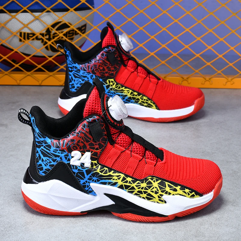 Flying woven basketball shoes for boys and girls, primary school students\' sports shoes