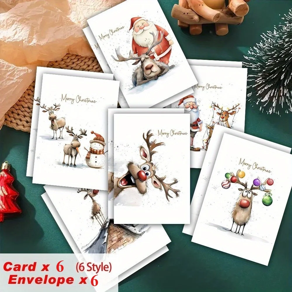 12 Stück Weihnachtsgrußkarten mit Umschlägen zum Versenden von Feiertagswunsch, Weihnachtsgeschenk-Austausch, handgeschriebene Notizen für Freunde und Familie