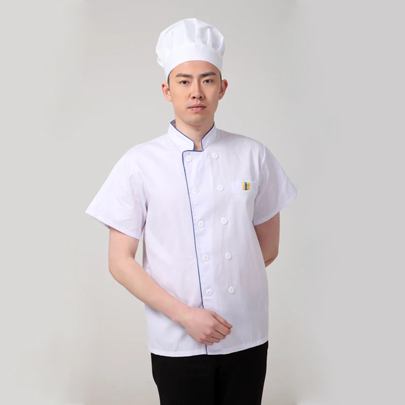 Veste de chef blanche pour hommes, uniforme de chef de cuisine de restaurant, vêtements de cuisine attribuables, chemise de chef d'hôtel