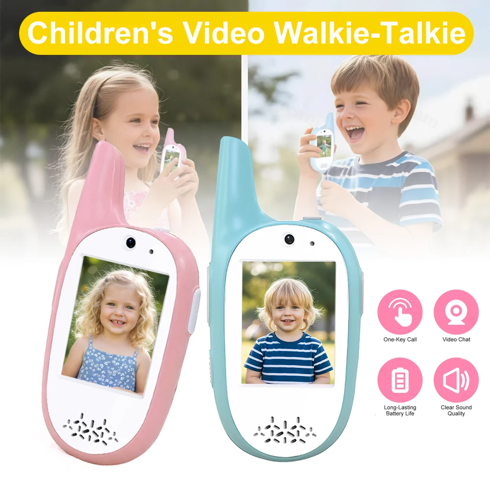 子供用ビデオウォーキートーキー-充電式-かわいい2インチhdスクリーン-ボイスチェンジャー-ビデオインターコム-キッズギフト-男の子-女の子-2個パック