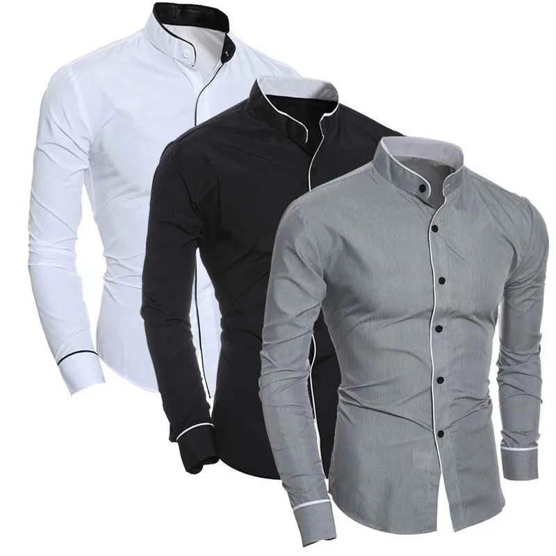 Men\'s Spring New Solid Color Simple Casual Korean Version Slim Fit Long Sleeve Shirt