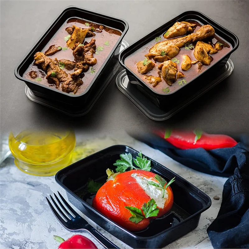 Contenedores de preparación de comida reutilizables, caja Bento de plástico, fiambrera para almacenamiento de comida, paquete de 50