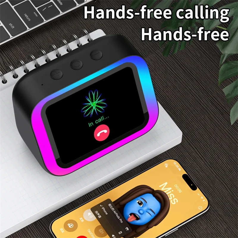Inteligente ai bluetooth alto-falante inteligente com tela tempo temperatura exibição mesa alto-falante relógio decoração do quarto assistente de voz