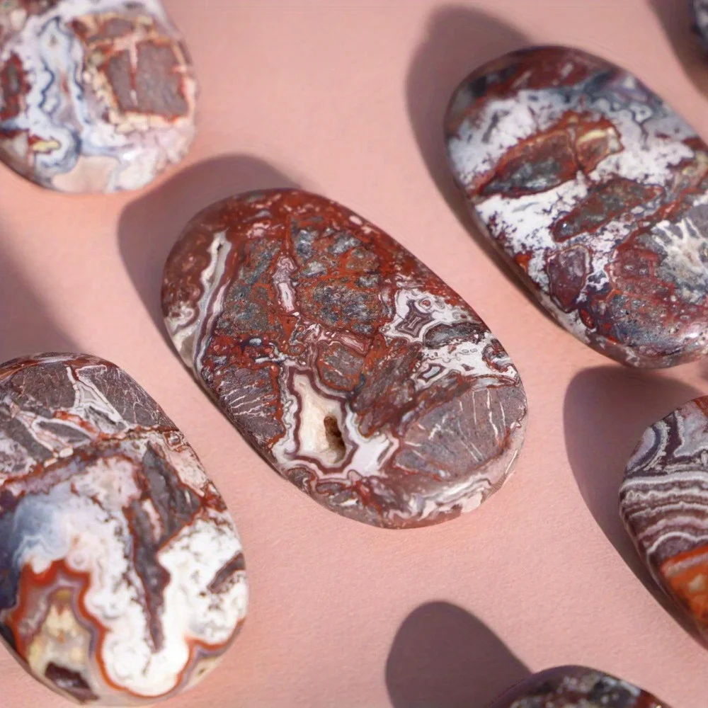 1pc Mexican Crazy Lace Agate Palm Stone - Polished Natural Stone with Vibrant Red & Black Marbling view 6