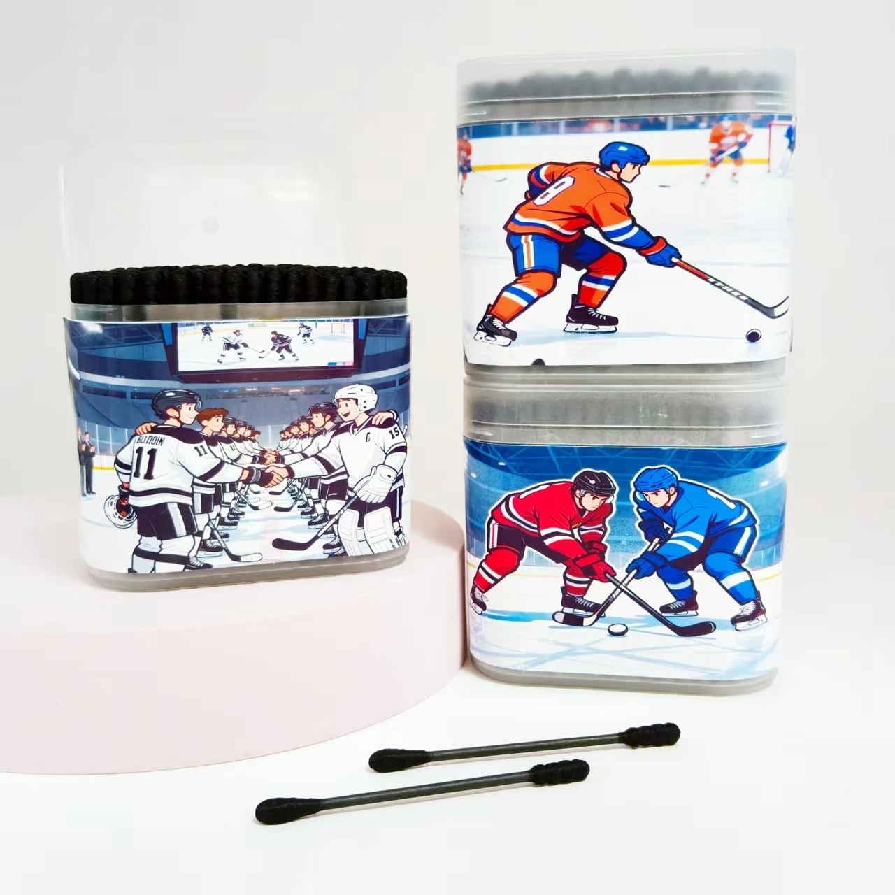 400개/800개 아이스하키 테마 면봉 검정색 양면 선물용 면봉