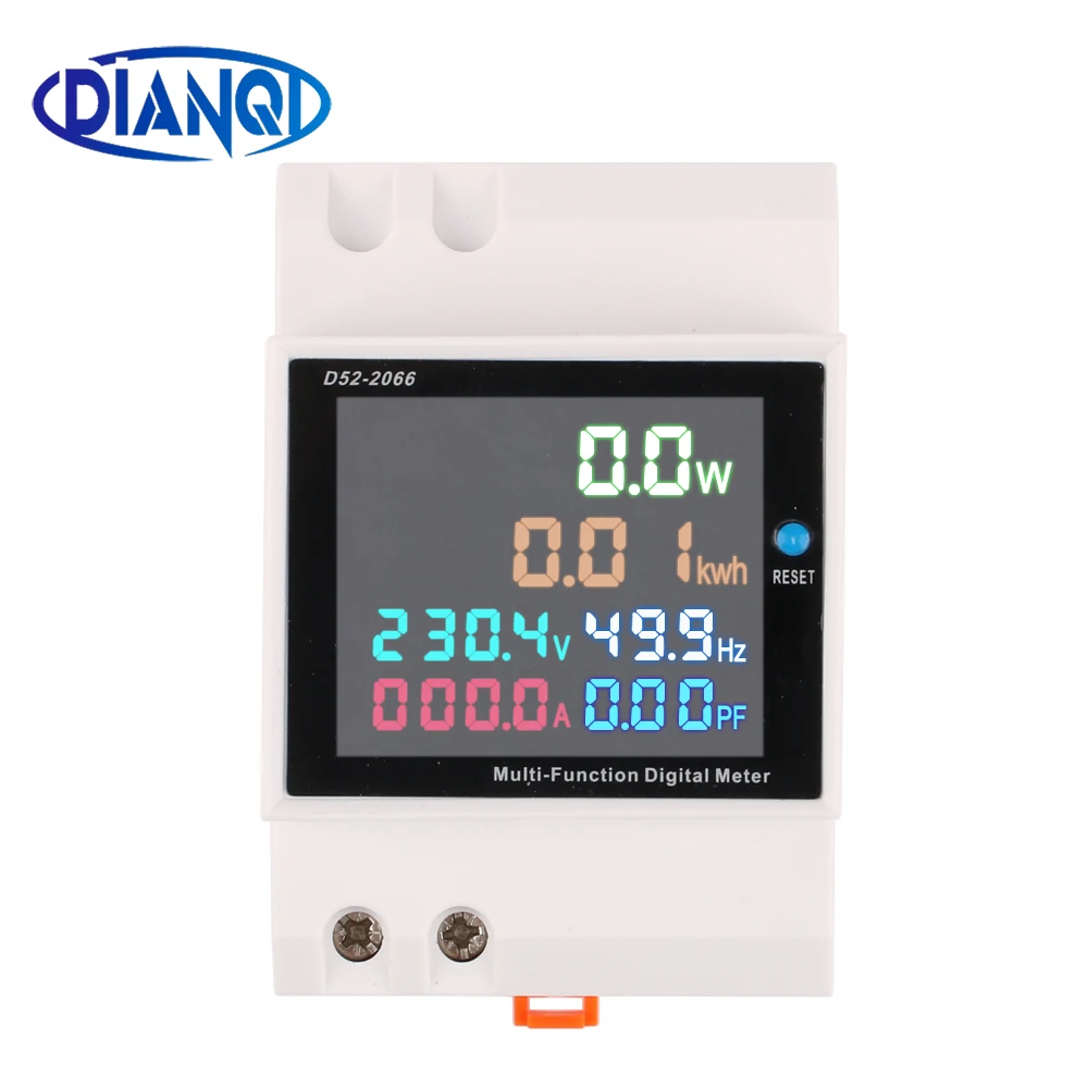 6IN1 din rail AC monitor 220V 380V 100A Voltage Current Power Factor Active KWH Frequency Home Smart Electric energy meter VOLT