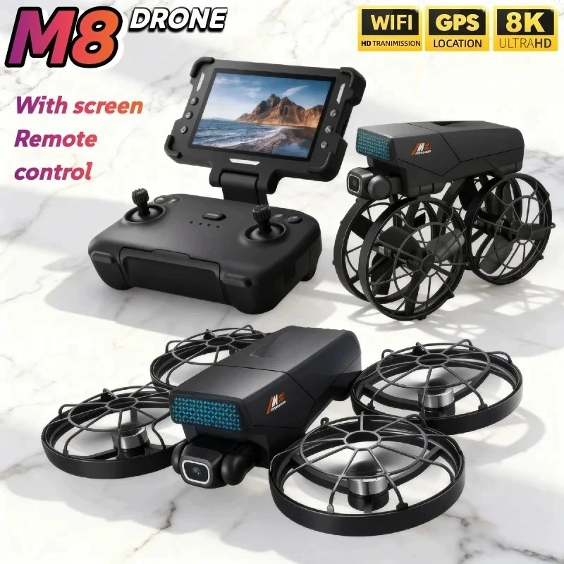 Best Deal M8 Foldable Drone 4K UHD Screen Brushless Motor Dual Camera WiFi Obstacle Avoidance One Key Return Stable Flight