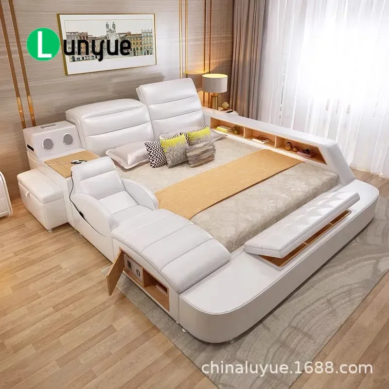 Multifunctional Smart Leather Tatami Bed 1.8m 1.5m Double Modern Simple Master Bedroom Large Wedding Furniture