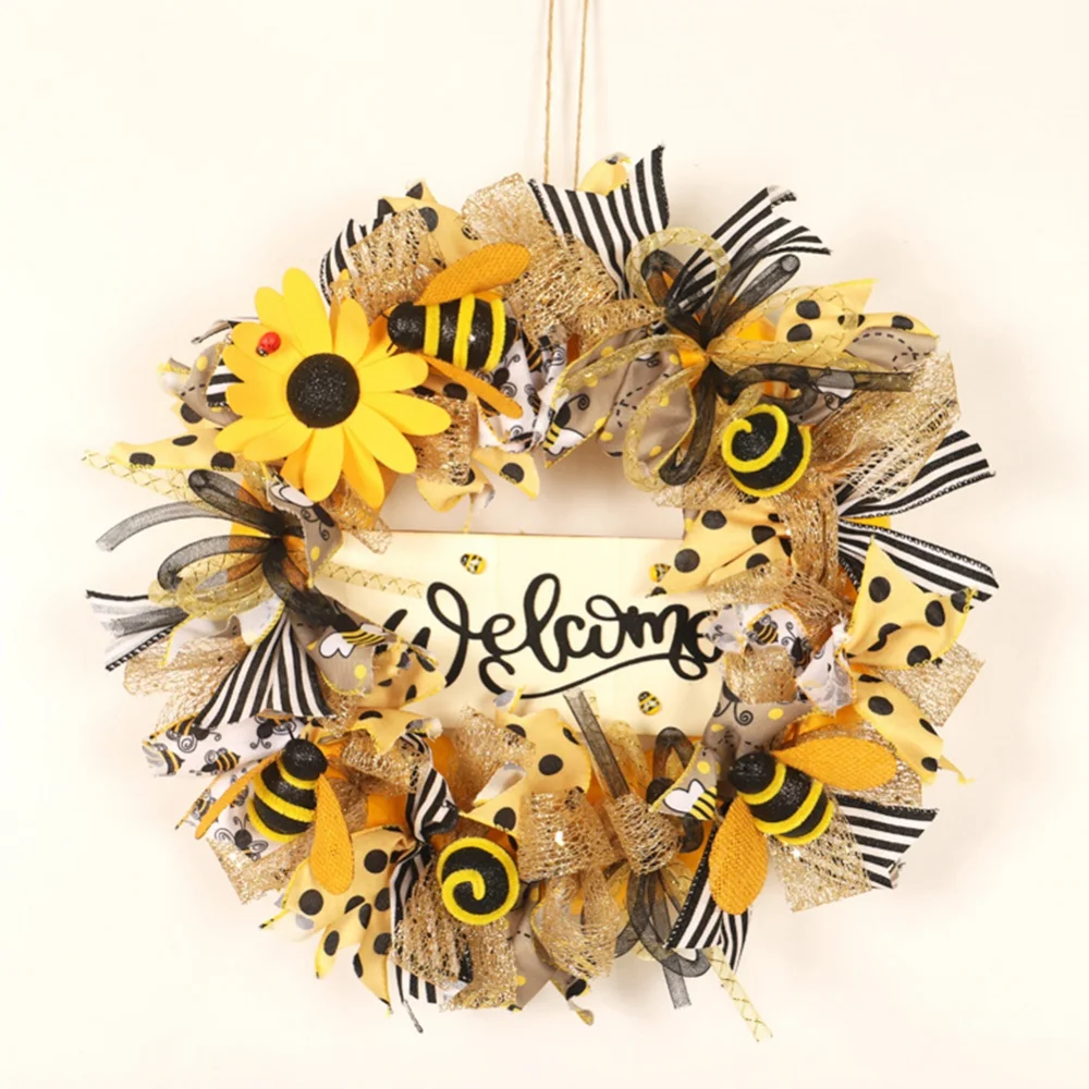 

Bee Sunflower Wreath with Welcome Spring Summer Wreath for Front Door Housewarming Gift Farmhouse Porch Decor Wedding Favors