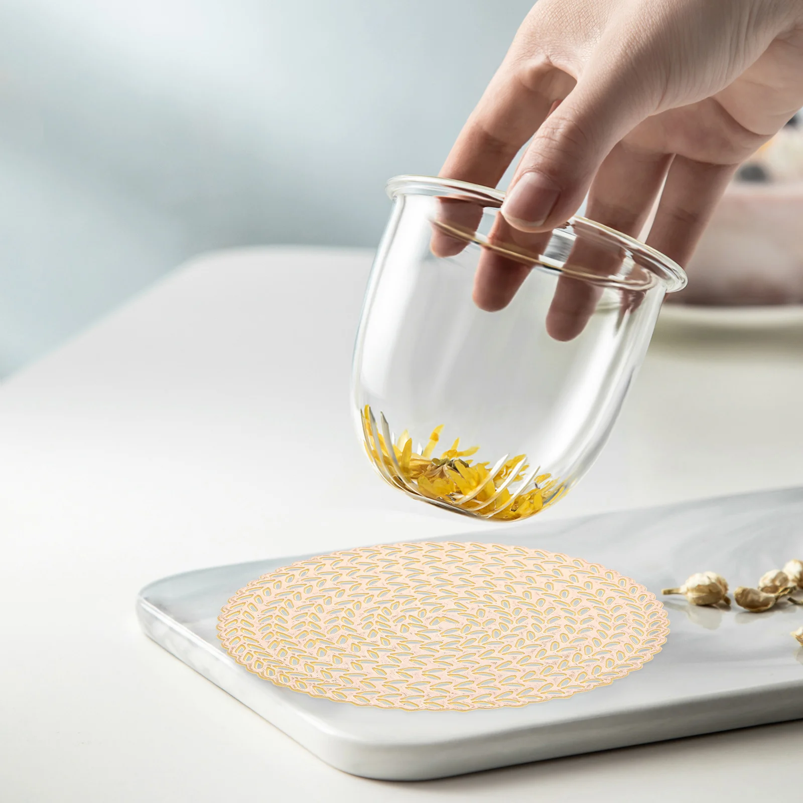 

10Pcs Gold Coasters Hollow PVC Nonslip Placemats Round Coffee Cup Coaster Set for Dining Table Decor Kitchen Home Restaurant Use