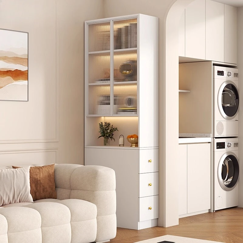 

Solid wood bookcase, sofa side cabinet, living room corner locker, side pull crack cabinet against the wall, cream wind narrow c