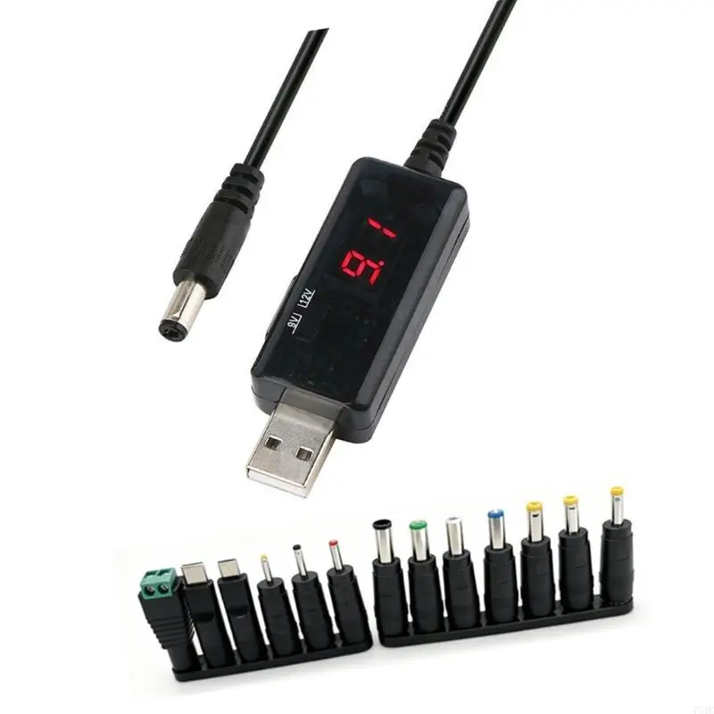 PVC USB to DC5.5 Boostering Cable and 13 Adapters 5V to 9V 1Set for Long Time Use in Frequent Handling 77JC
