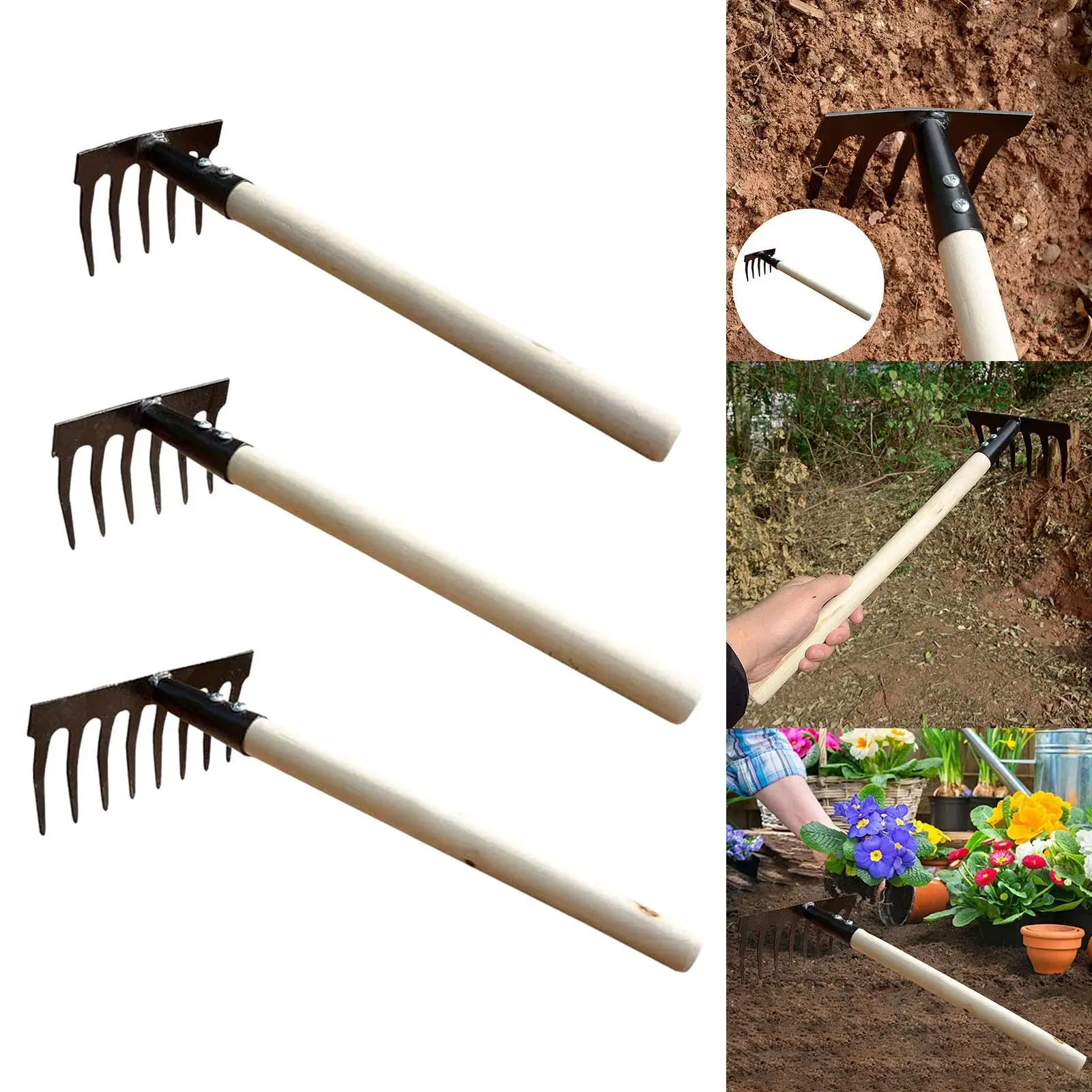 

Garden Rake Planting Labor Saving Gardening Loosening Comfortable Handle Weeding for Homeowners Lawn Household Family Backyard