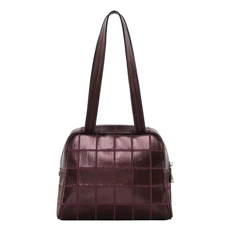 

Vintage Original Grid Design Bowling Bag With Large Capacity Horizontal Design, Square Single Shoulder Diagonal Cross Bag Trendy